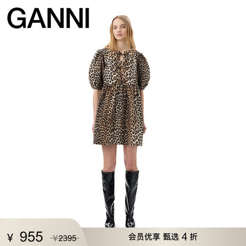 甜酷豹纹纯棉泡泡袖娃娃裙