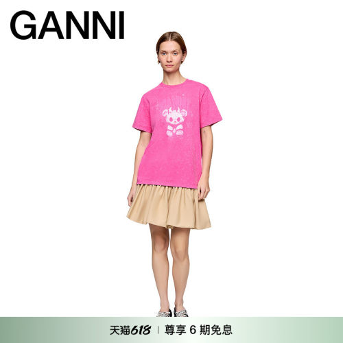 【春夏新款】GANNI女装 趣味恶魔小熊印花短袖T恤上衣A105014609Z