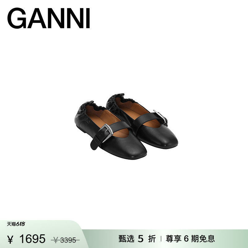 【惊喜首降】GANNI女鞋 黑色搭扣简约芭蕾浅口单鞋平底鞋S3117099