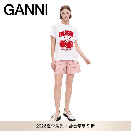 【新品会员9折】GANNI女装 樱桃短袖纯棉百搭白色T恤 A1050247151