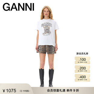 T恤 小豹子印花豹纹白色圆领短袖 GANNI女装 T4124943 明星同款