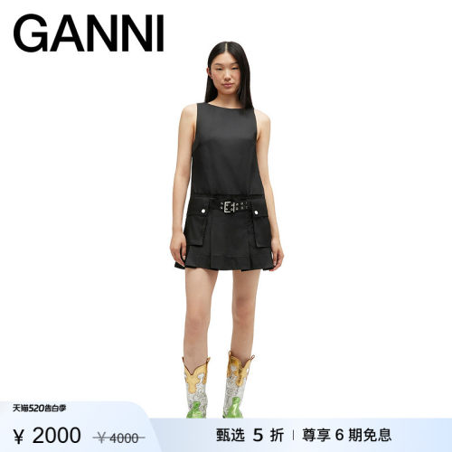 【甄选折扣】GANNI女装 个性黑色时尚背心无袖连衣裙 A1030167099