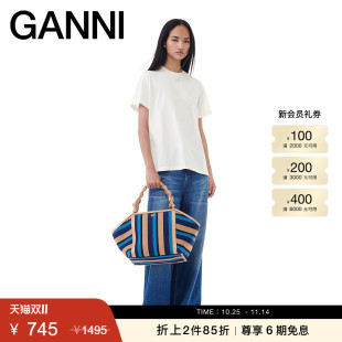 T恤 白蝴蝶logo宽松纯棉短袖 GANNI女装 T3946135 折上2件85折