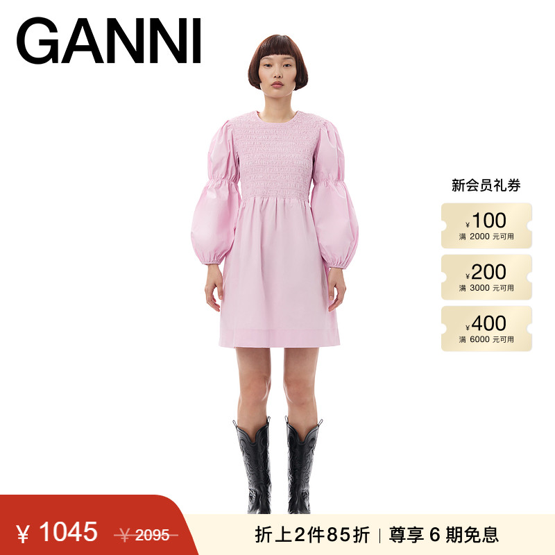 GANNI约会连衣裙娃娃裙泡泡袖棉