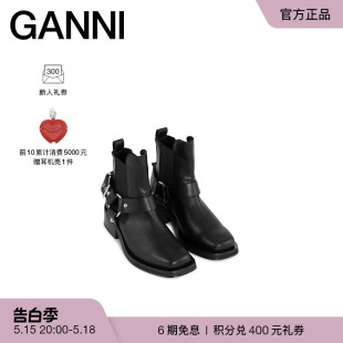 S2340099 GANNI女鞋 黑色金属搭扣低筒靴骑士靴西部靴马丁靴