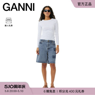 春夏新款 蓝灰色蝴蝶logo印花牛仔裤 GANNI女装 短裤 J1435566