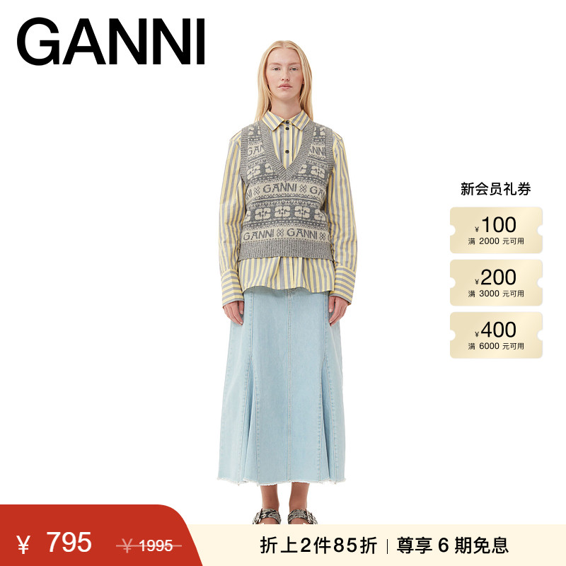 新品绵羊毛混纺针织背心GANNI