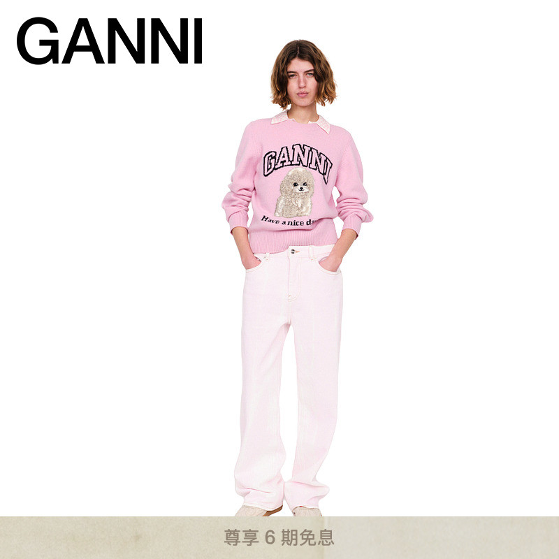 GANNI女装 粉色贵宾犬图案套头毛衣针织衫 K2499868