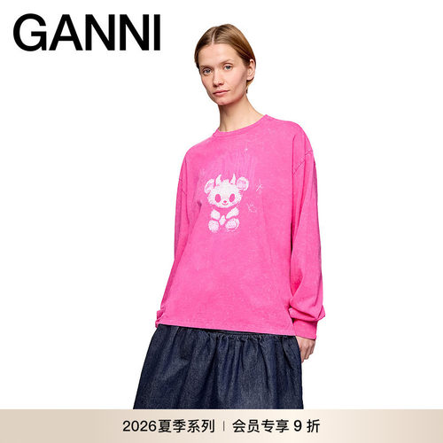 【夏季新款】GANNI女装 趣味恶魔小熊印花长袖T恤上衣A105014709Z
