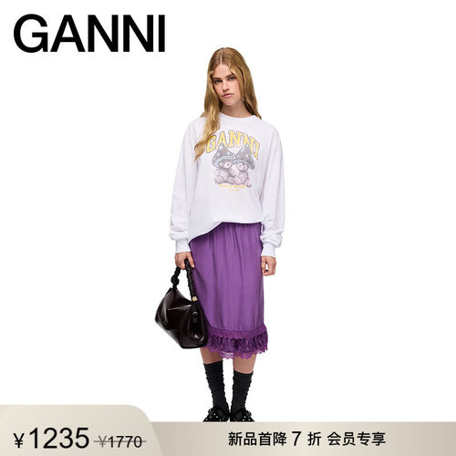 【新品首降】GANNI女装 印花T恤白色纯棉秋季长袖上衣A1050304151