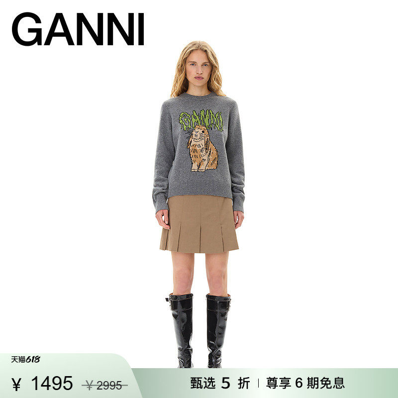 【甄选折扣】GANNI女装 经典呆萌兔子修身长袖套头毛衣 K2502523