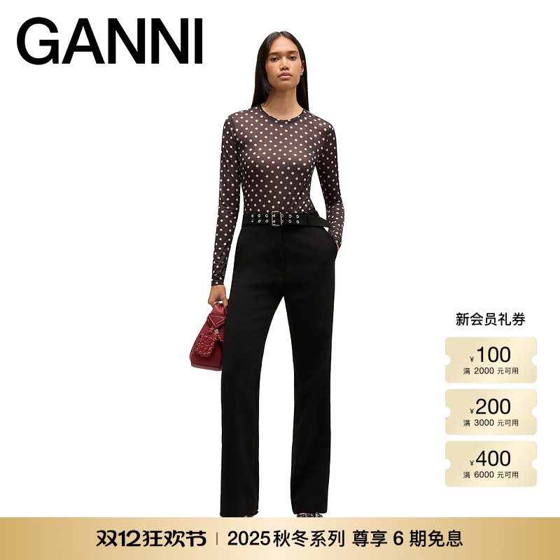 【秋冬新品】GANNI女装 修身波点圆领内搭长袖上衣A1040076099