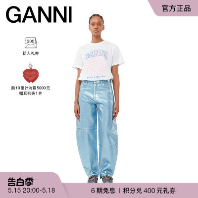 GANNI女装 白色经典花朵印花休闲纯棉圆领T恤衫 T3716151