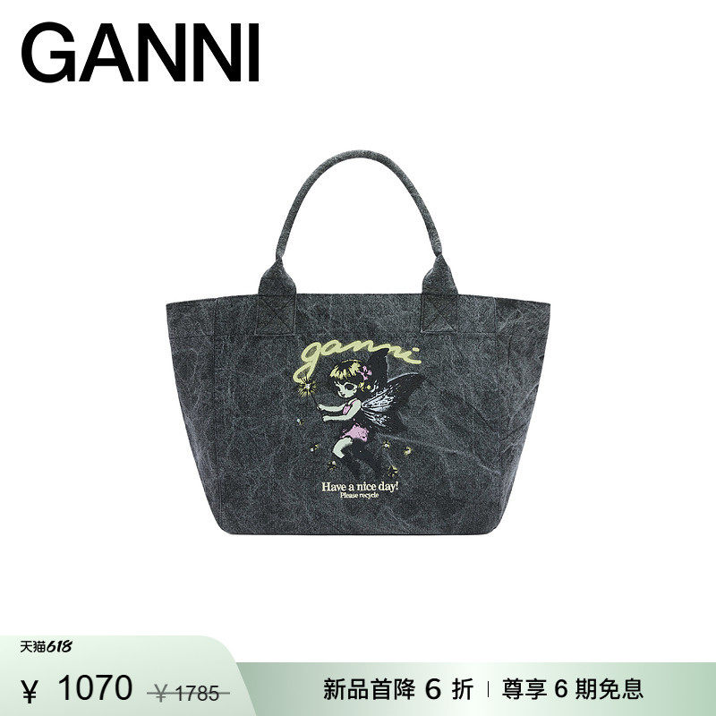【新品首降】GANNI女包 卡通精灵大号帆布托特手提包 B2110088150