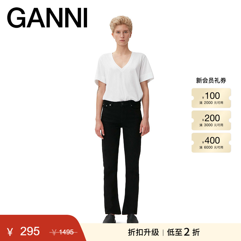 GANNI女装开叉黑色直筒牛仔裤