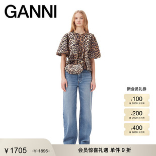 GANNI女装 F9116943 美拉德风豹纹棉府绸上衣衬衫