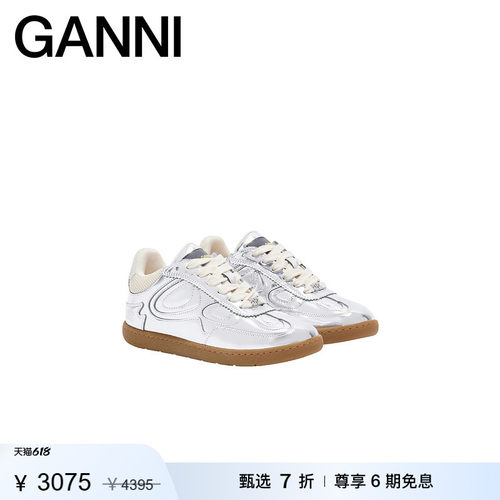 【甄选折扣】GANNI女鞋 银色蝴蝶元素毛边亮面运动鞋板鞋S3232018