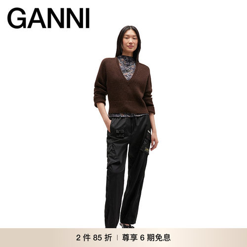 【2件85折】GANNI女装 经典款秋季V领百搭针织打底毛衣 K2614869