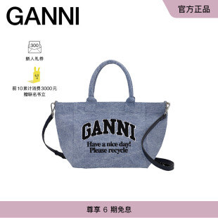 淡蓝色做旧logo款 GANNI女士 新款 A5973565 夏季 帆布包托特包