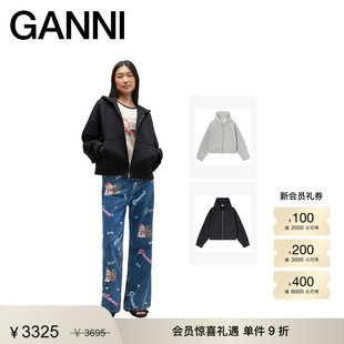 连帽卫衣拉链开衫 GANNI女装 趣味猫狗LOGO印花短款