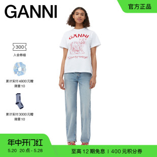 T3544151 休闲T恤衫 猫咪印花白色圆领宽松短袖 GANNI女装