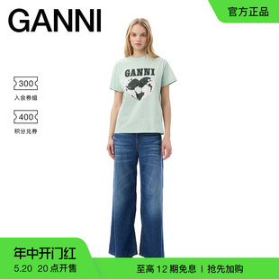 GANNI女装 水沫绿爱心印花纯棉短袖 夏季 T恤衫 T4043073 新款