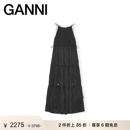 【折上2件85折】GANNI女装 黑色可调节抽绳仙女连衣长裙 W0972252