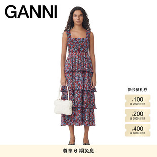 GANNI女装 碎花荷叶边方领蛋糕裙连衣裙F9193472