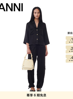 GANNI女装 丝缎黑色V领短款衬衫 F9412099