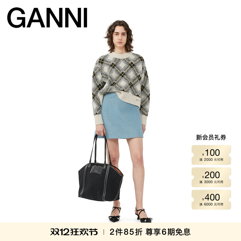 全新格纹羊毛混纺毛衣GANNI