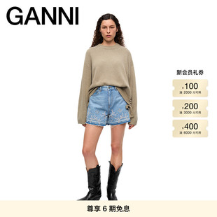J1678564 牛仔短裤 ganni女装 浅蓝色刺绣毛边休闲裤