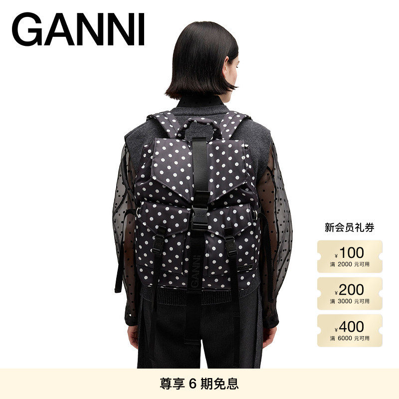 GANNI女包 经典款波点简约通勤电脑包双肩包旅行包 B2010024099