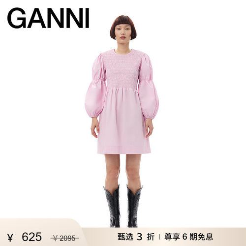 GANNI约会连衣裙娃娃裙泡泡袖棉