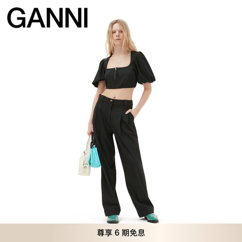 春夏黑色直筒裤GANNI宽松
