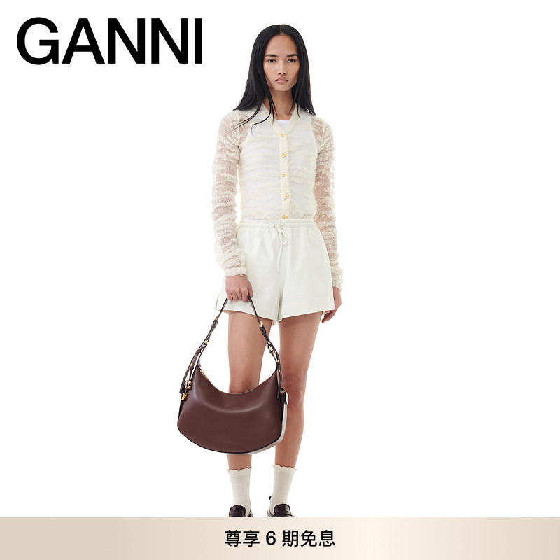 GANNI女装 白鹭色抽绳轻薄松紧腰运动短裤时尚夏休闲裤 T3956135图片