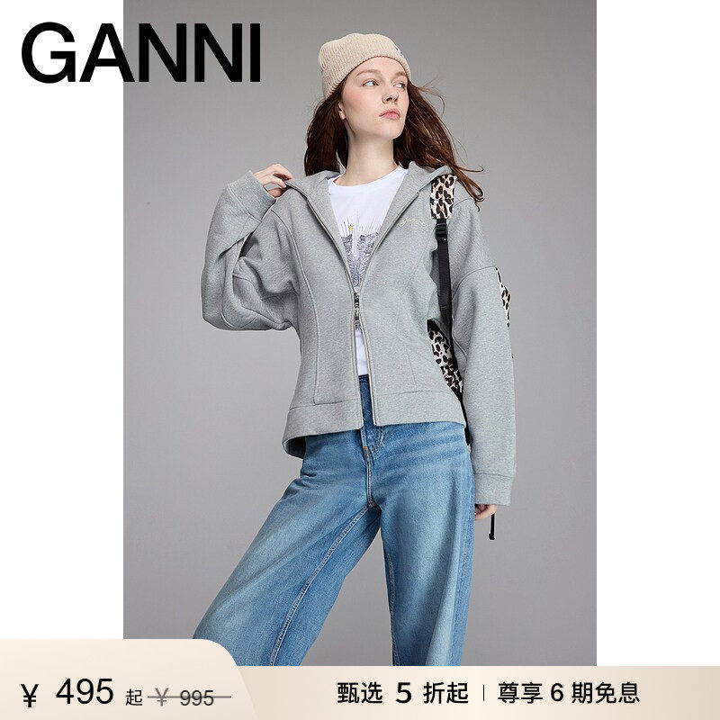 【甄选折扣】GANNI女士 经典款 logo保暖羊毛混纺毛线帽针织帽子