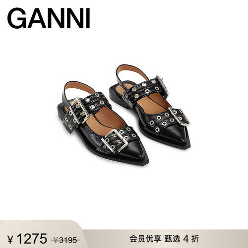 新款尖头黑色皮革女鞋GANNI