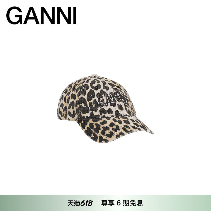 GANNI女士 复古豹纹印花时髦帆布遮阳弯檐鸭舌帽棒球帽 A6898943
