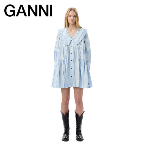 GANNI娃娃领约会连衣裙娃娃裙棉