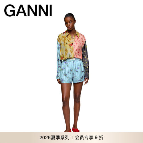 【新品会员9折】GANNI女装 复古夏甜酷高腰直筒短裤 A111005307Z