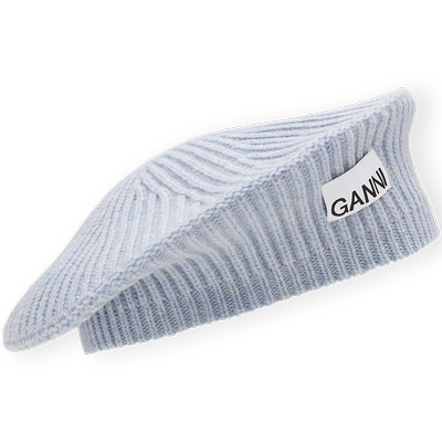 【甄选折扣】GANNI女士 银湖蓝柔软罗纹针织帽贝雷帽A5826695