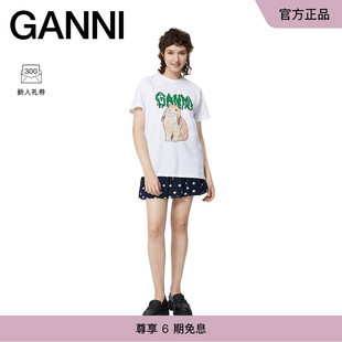 呆萌兔子图案休闲圆领短袖 GANNI女装 款 T2778151 经典 T恤衫