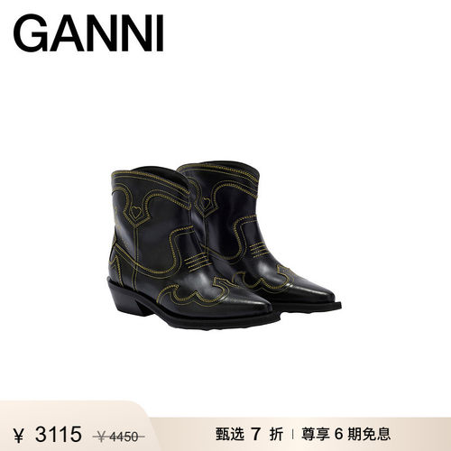 【甄选折扣】GANNI女鞋 复古刺绣及踝靴西部靴骑士靴 B1010028358