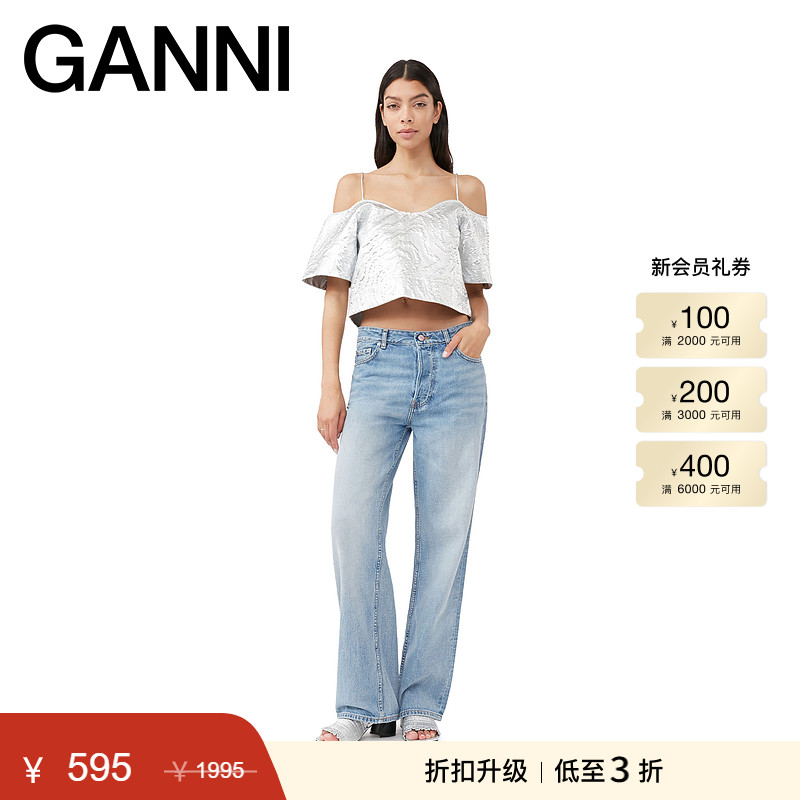 新品低腰GANNI做旧牛仔裤