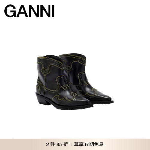 【2件85折】GANNI女鞋 刺绣及踝靴时尚西部靴骑士靴 B1010028358
