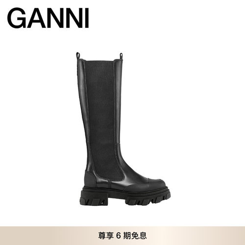 GANNI女鞋 百搭黑色靴子舒适时尚简约个性休闲风高筒靴 S2575099