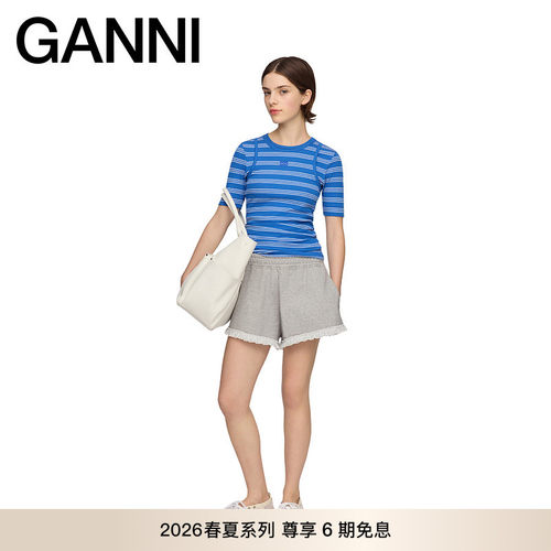 【春夏新款】GANNI女装 灰色蕾丝边裤子松紧运动短裤 A1110069920