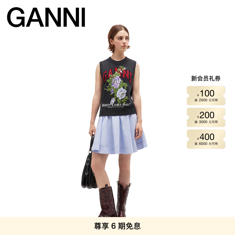 【秋冬新品】GANNI女装 浪漫花卉图案针织背心马甲毛衣 K2596252