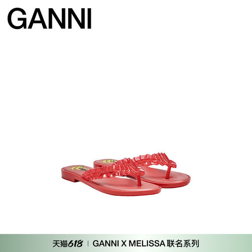 GANNI x Melissa联名 红色平底鞋子女士时尚防滑拖鞋 D1020029474