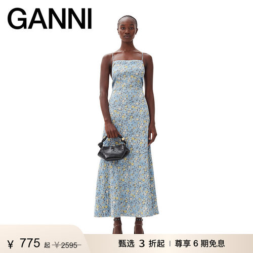GANNI缎面长裙优雅钓系约会裙